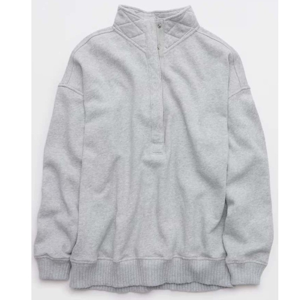 Aerie Quilted Snap Pullover Sweatshirt Gray XXL New With Tags